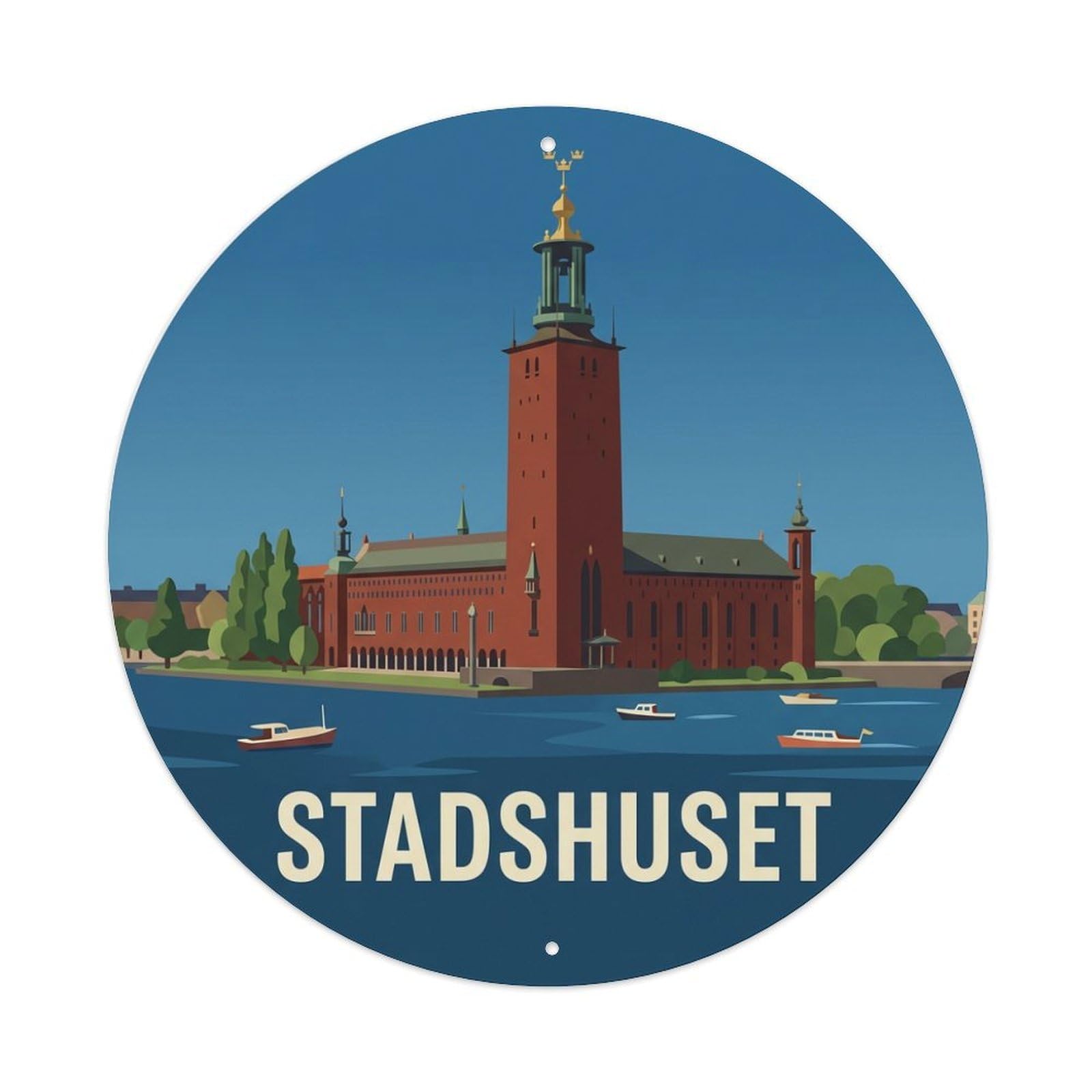 Vintage Travel Stadshuset Sweden Tower Metal Tin Sign
