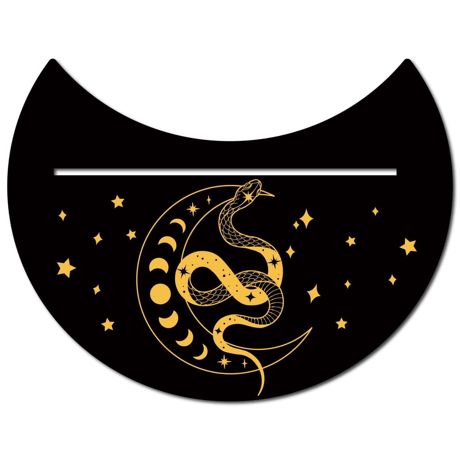 GORGECRAFT 5 x 4 Inch Wooden Tarot Card Stand Black Moon Shaped Tarot Card Altar Display Holder for Witch Divination Tools Tarot Decor Wiccan Supplies, Moon Phase and Snake