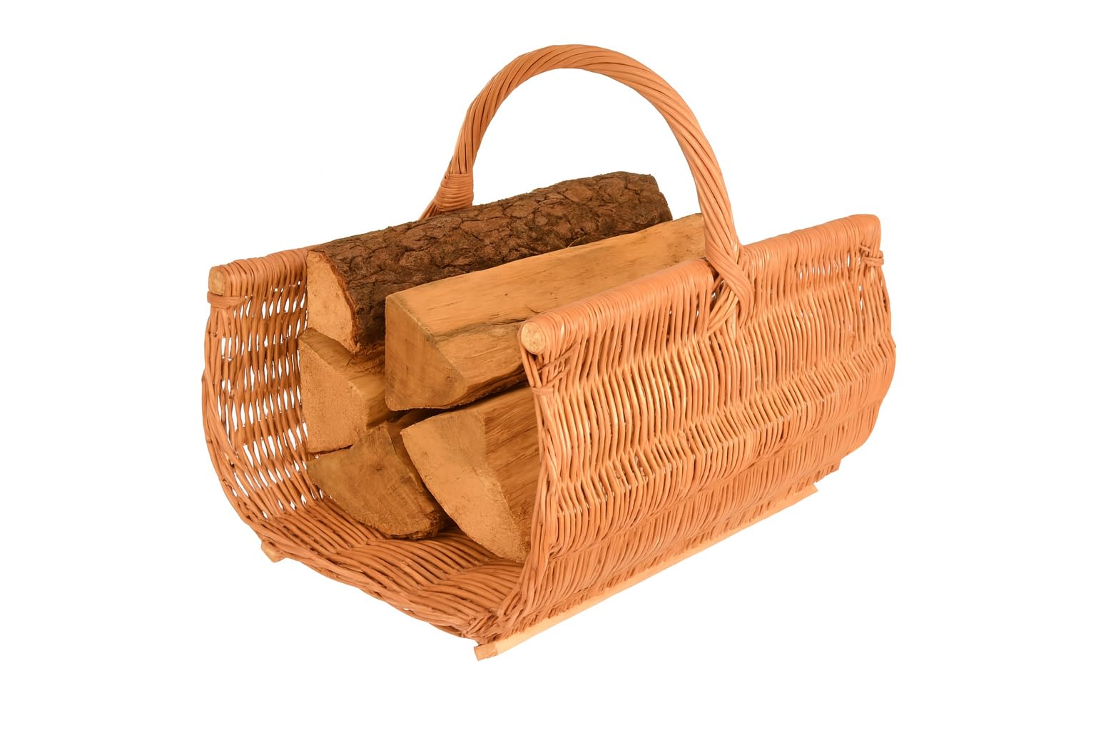 Panier à bois XXL 60 x 44 cm en osier avec lattes en bois – Support à bois de cheminée stable – Panier fait main pour bois de feu, rangement ou décoration, paniers en bois, panier à bois