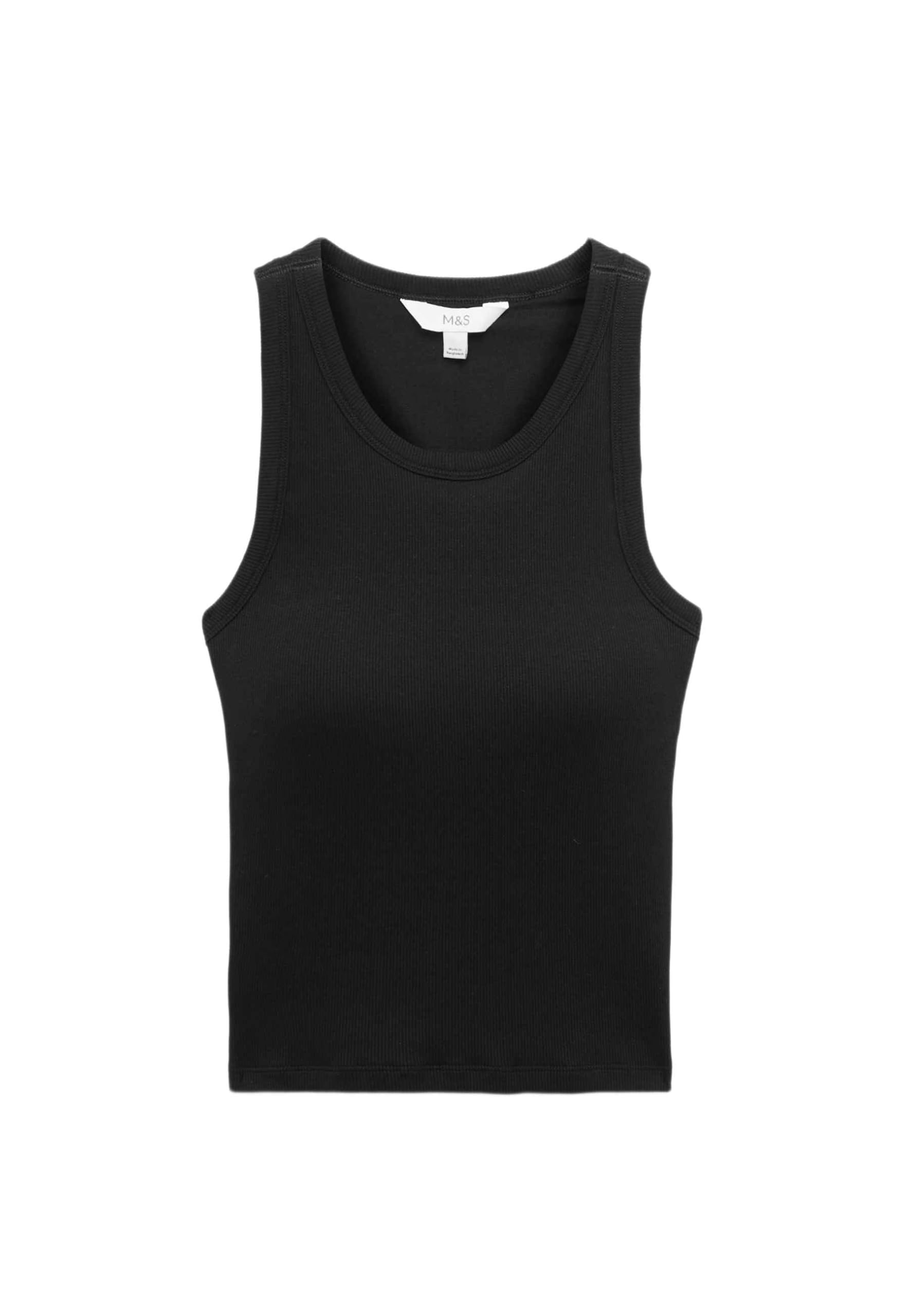 Marks & Spencer Damen Baumwolle Hemd Regular | Ärmellänge: Ärmellos, Rundhalsausschnitt, Ohne Kragen, Zum Reinschlüpfen, Leicht