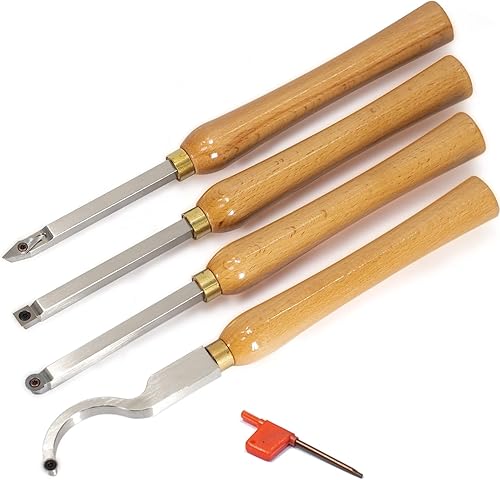 Miniatura 2 de Juego de herramientas de torneado de torneado de madera con punta de carburo, 4 piezas, conjunto combinado de acabado de detallador más duro con