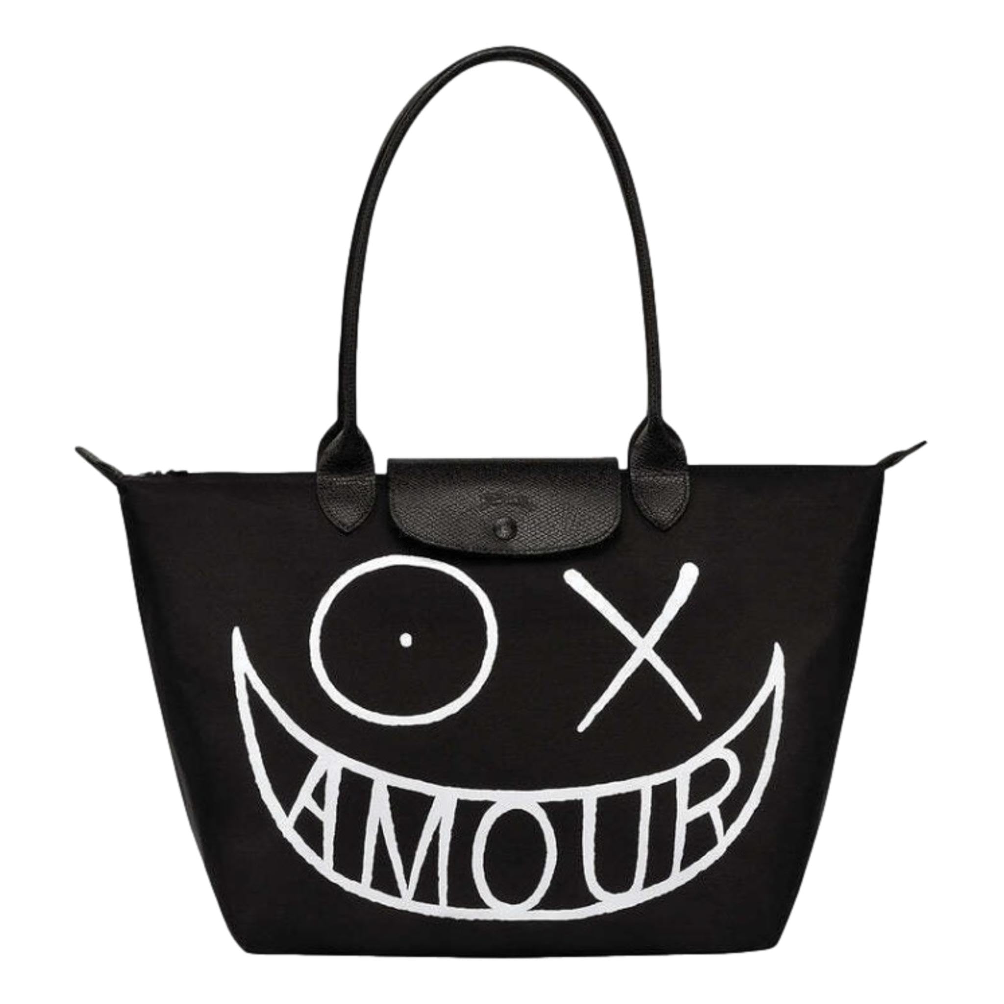 Longchampx André Large Le Pliage Shoulder Bag, Black, Blue