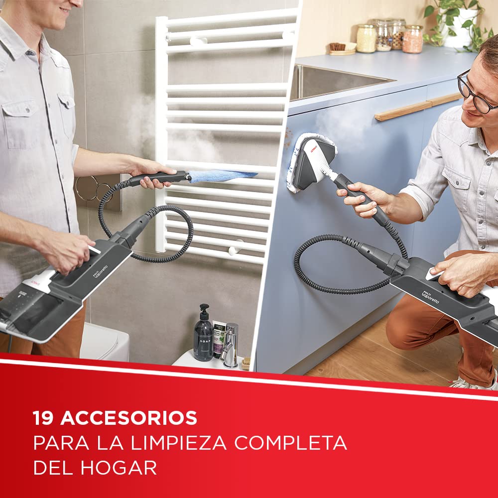 Polti Vaporetto SV650 Style Mopa a Vapor 2 en 1, 1500 W, 3 Niveles de Vapor, 19 Accesorios, Rojo/Blanco
