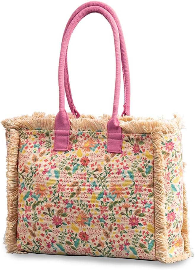 CORIOS Women Canvas Handbag Ethnic Style Tote Bag Retro Shoulder Bag with Tassels Summer Beach Bag Large Capacity Hobo Bag Bohemian Top Handle Bag for Vacation Beach Travel Daily Use