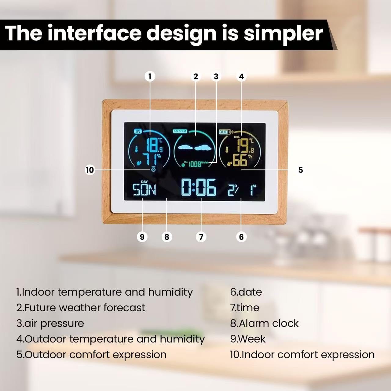 Weather Station Wireless Indoor Outdoor Thermometer, Thermometer with Sensor, Color LCD Display, Accurate Temperature Humidity Gauge, Atomic Clock, Weather Forecast, Barometric Pressure