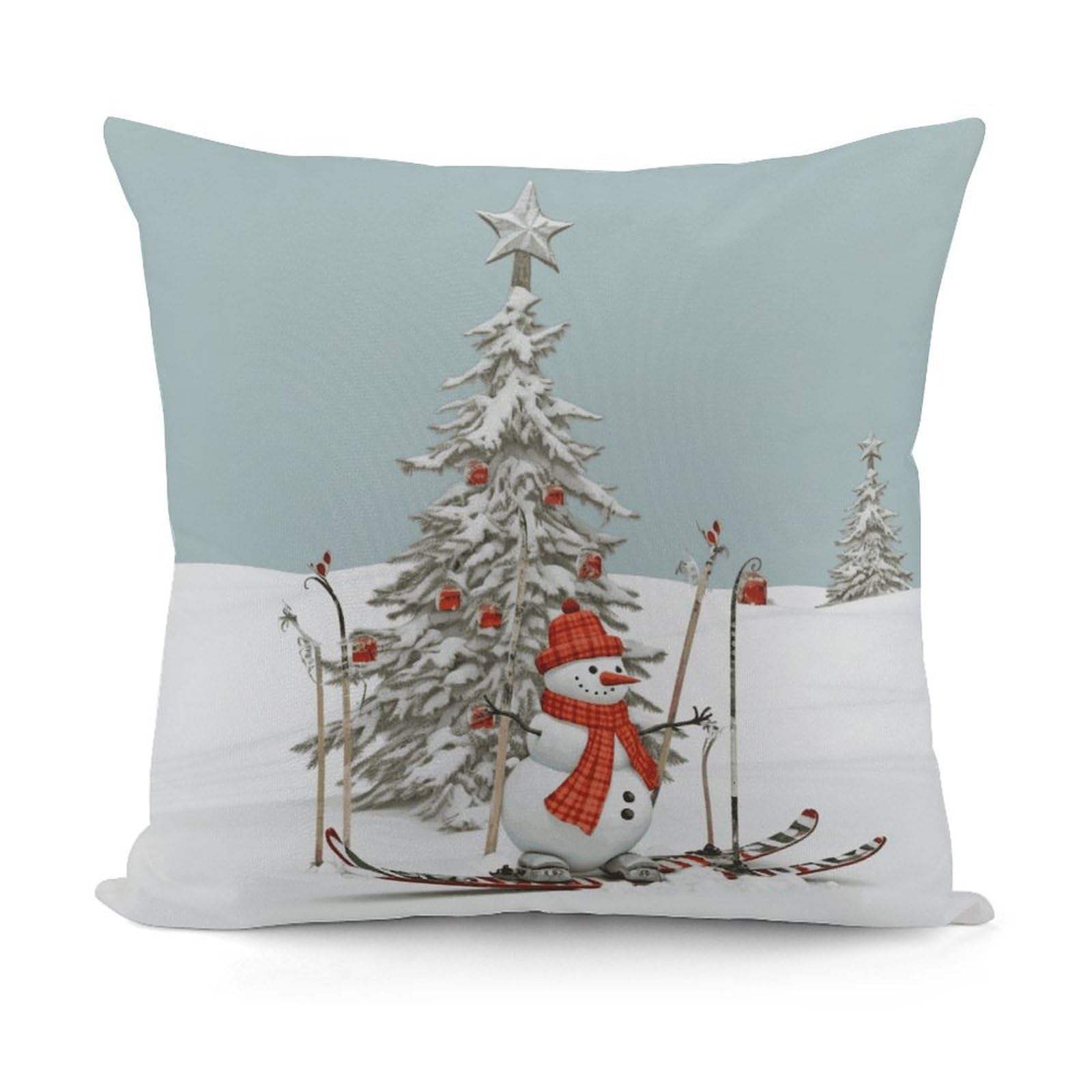 Adfgyerh Style Skiing Christmas Tree Decorative Pillow Covers, Throw Pillow Covers Soft For All Seasons, Pillowcases For Couch Living Room Sofa Bedroom 18X18 Inch