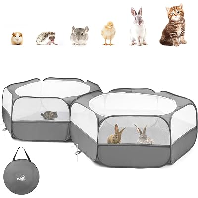 Pawaboo Small Animals Playpen, Portable Chicken Coop Run Large Chick Brooder with Zipper Splicing, Pop Up Pet Enclosure Cat Tent for Guinea Pig Bunny Puppy Indoor Outdoor, Gray