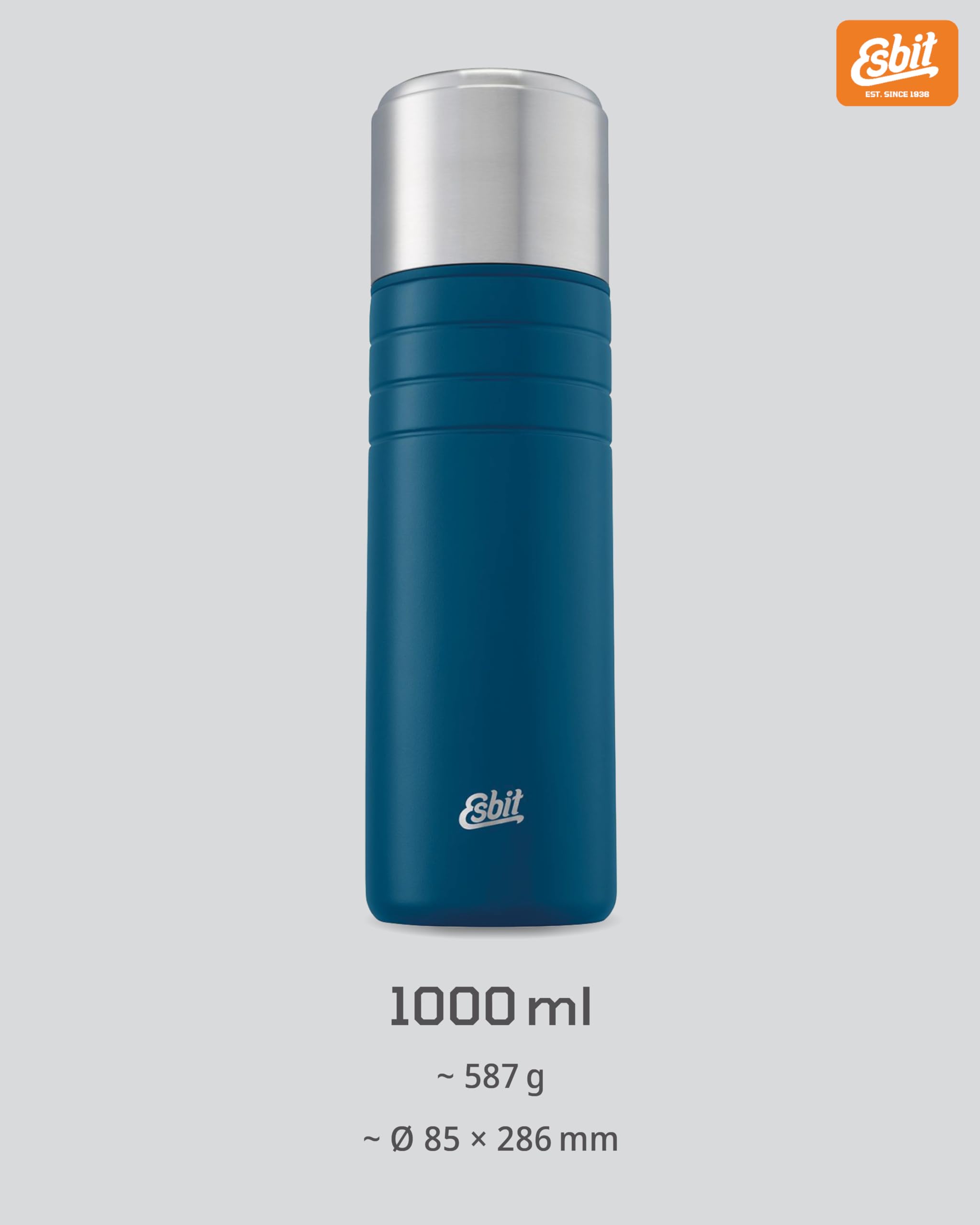 Esbit Isolierflasche Majoris mit Becher - Trinkflasche 1000 ml aus Edelstahl in Polar Blue - für warme und kalte Getränke