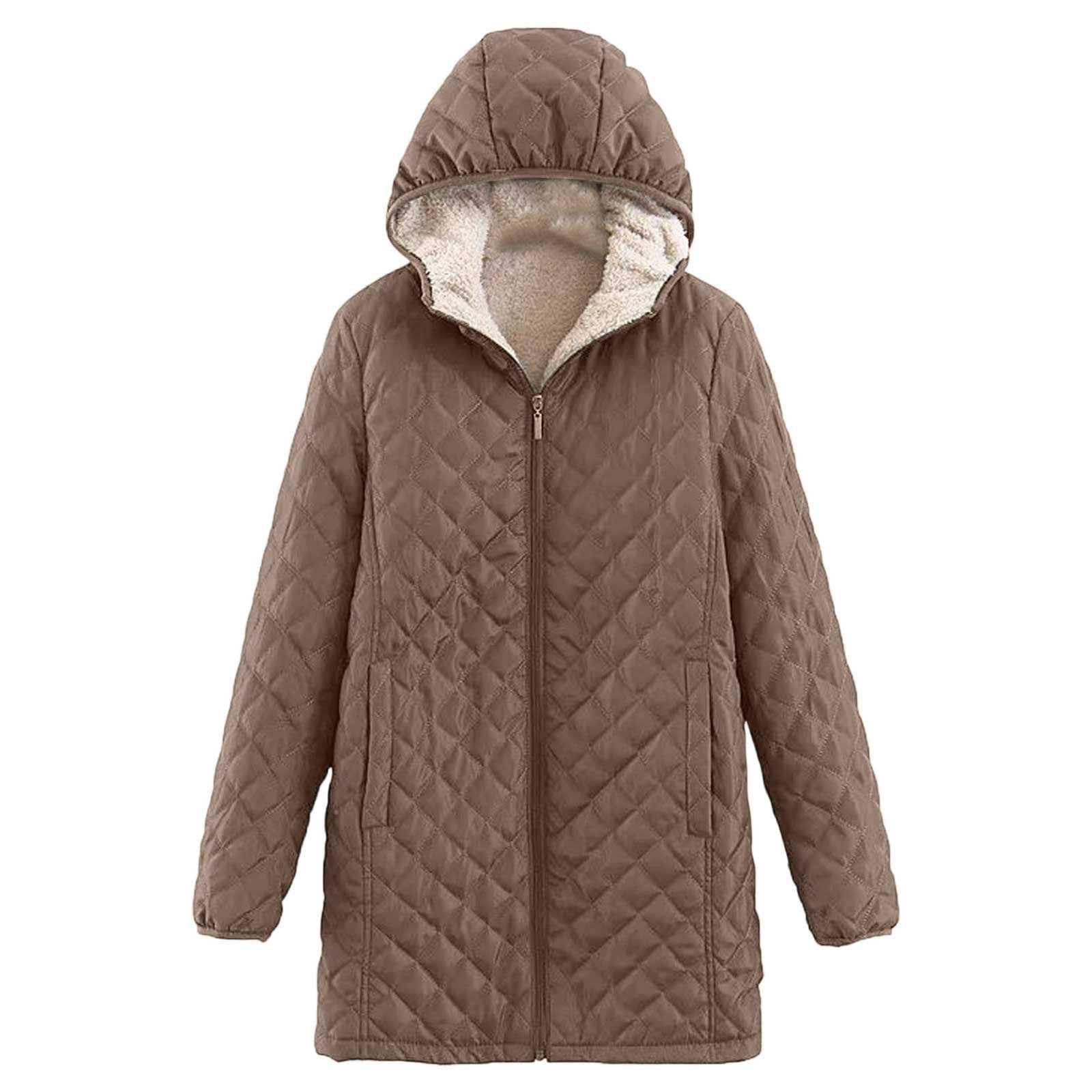Generisch 2026 Cappotto invernale foderato in pile con cappuccio, a maniche lunghe, media lunghezza, comoda giacca isolante per il freddo, stile casual da donna