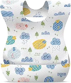 Babador Descartável para Bebê com Bolso Cata-Migalhas – Pacote com 20 Unidades, Impermeável, Ajustável e Superabsorvente, Ideal para Refeições em Casa e Passeios