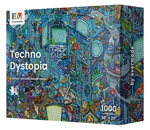 Techno Dystopia – A Hidden Message Mystery Jigsaw Puzzle for Adults – 1000 Pieces, Beautifully Detailed 20” x 28” Frameable Art