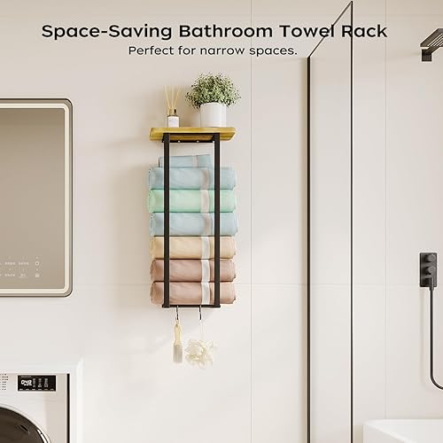 Miniatura 4 de Toalleros para baño, toallero Homeiju con estante de almacenamiento, toallero de 27 pulgadas montado en la pared para baño pequeño, estante de