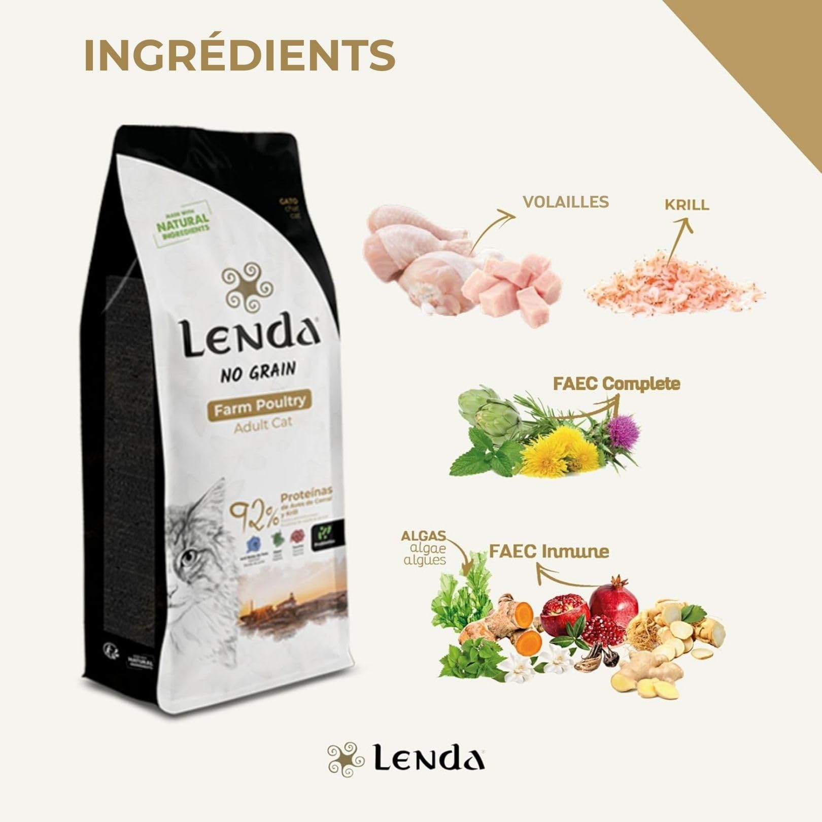 Lenda Chat Adulte Volailles 7Kg - Croquettes sans Céréales pour Chats Adultes - Nourriture Naturelle pour Chats avec Botaniques et Probiotiques - Hypoallergénique - Aliments Secs pour Chats