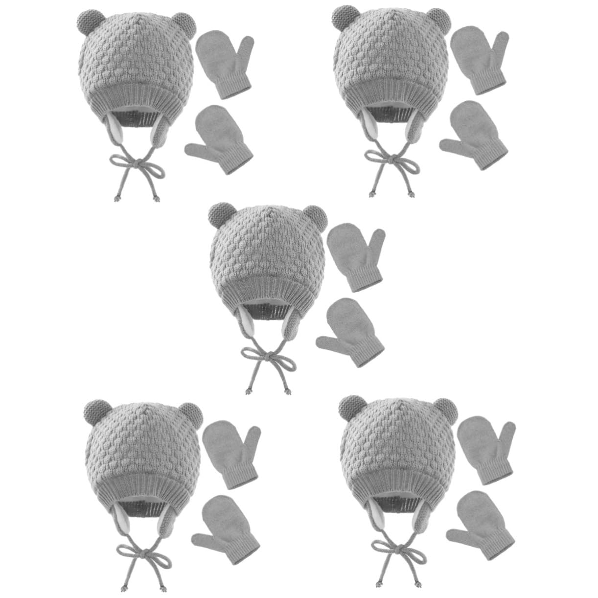 GALPADA 5 Set Berretto per Bambini Cappellino da Bambino Cappello Lavorato a Maglia Antivento Cappelli per Bambini Caldo Cappello da Bambino Cappello in Maglia per Cotone Grey