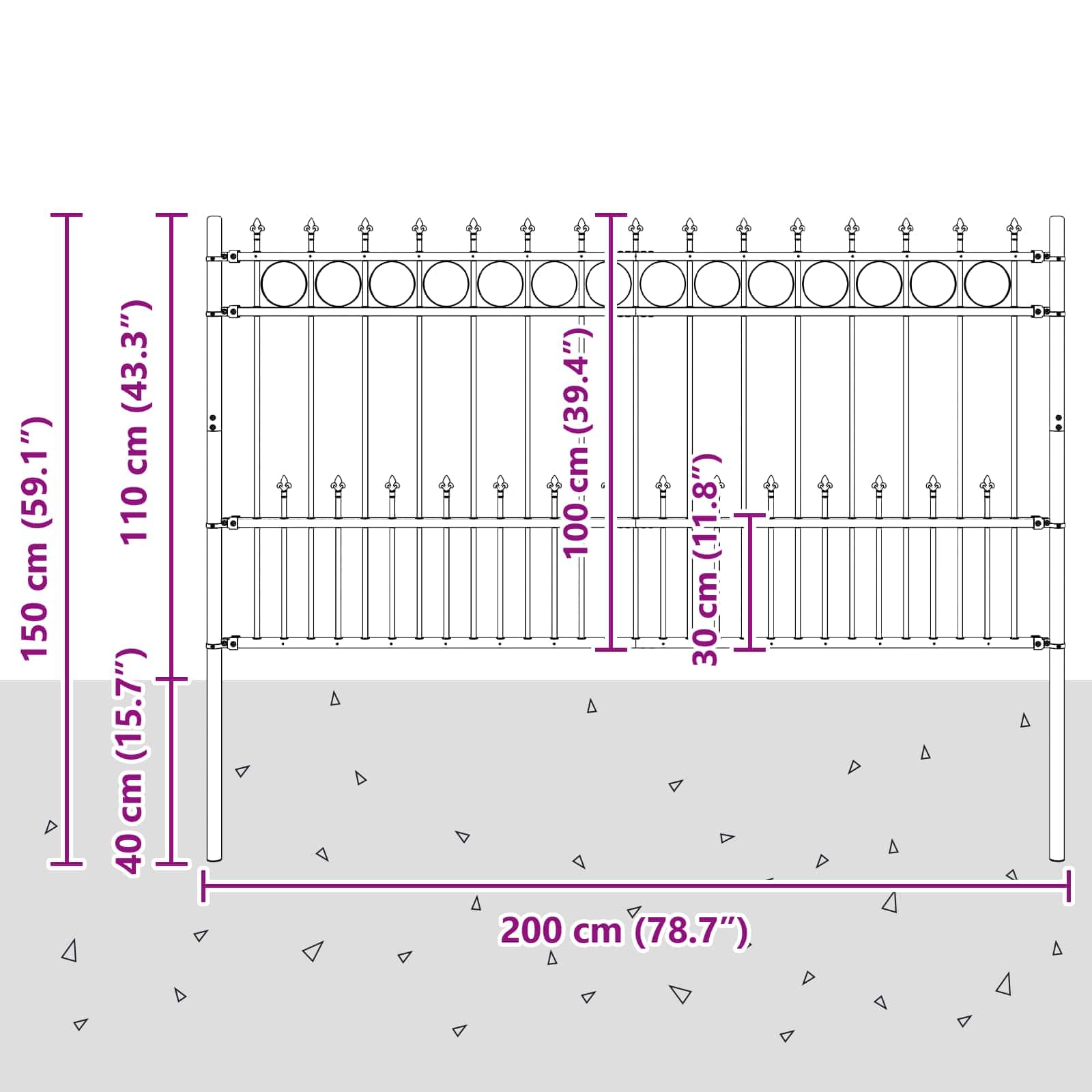Spike-Ringzaun HORST Schwarz pulverbeschichteter Stahl 200x150 cm Zaunelement Gartenzaun mit Sichtschutz und Speerspitze für Terrasse, Balkon, Vorgarten und Außenbereich
