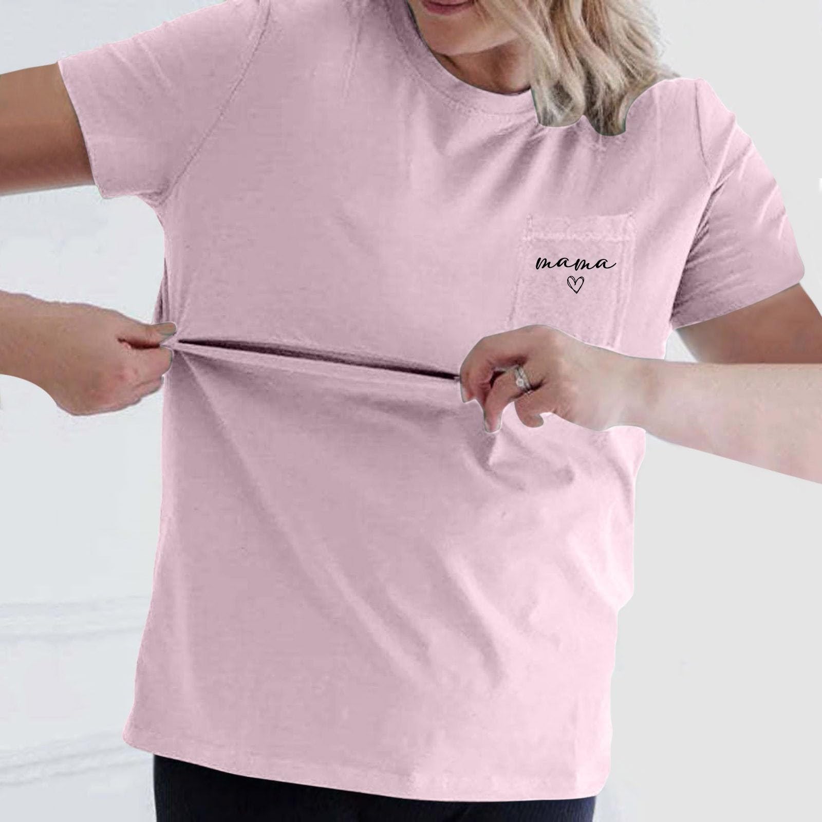 Generisch Chemisier de maternité - Catégorie de produit - T-shirt d'allaitement confortable pour femme avec fermeture éclair - Poche pratique - Mode de grossesse pour maman, Rose, XL