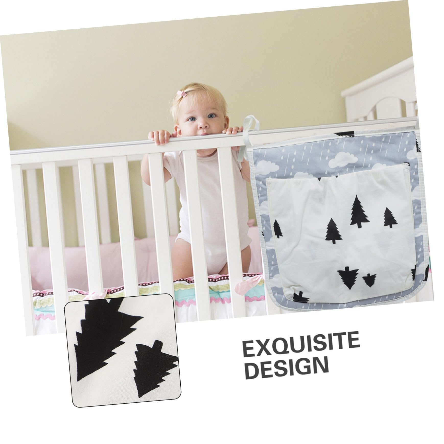 PEPLAYTAL Crib Storage Hanging Pouch Baby Stroller Bag Multi-functional Pure Cotton Easy to Store for Bottles Diapers