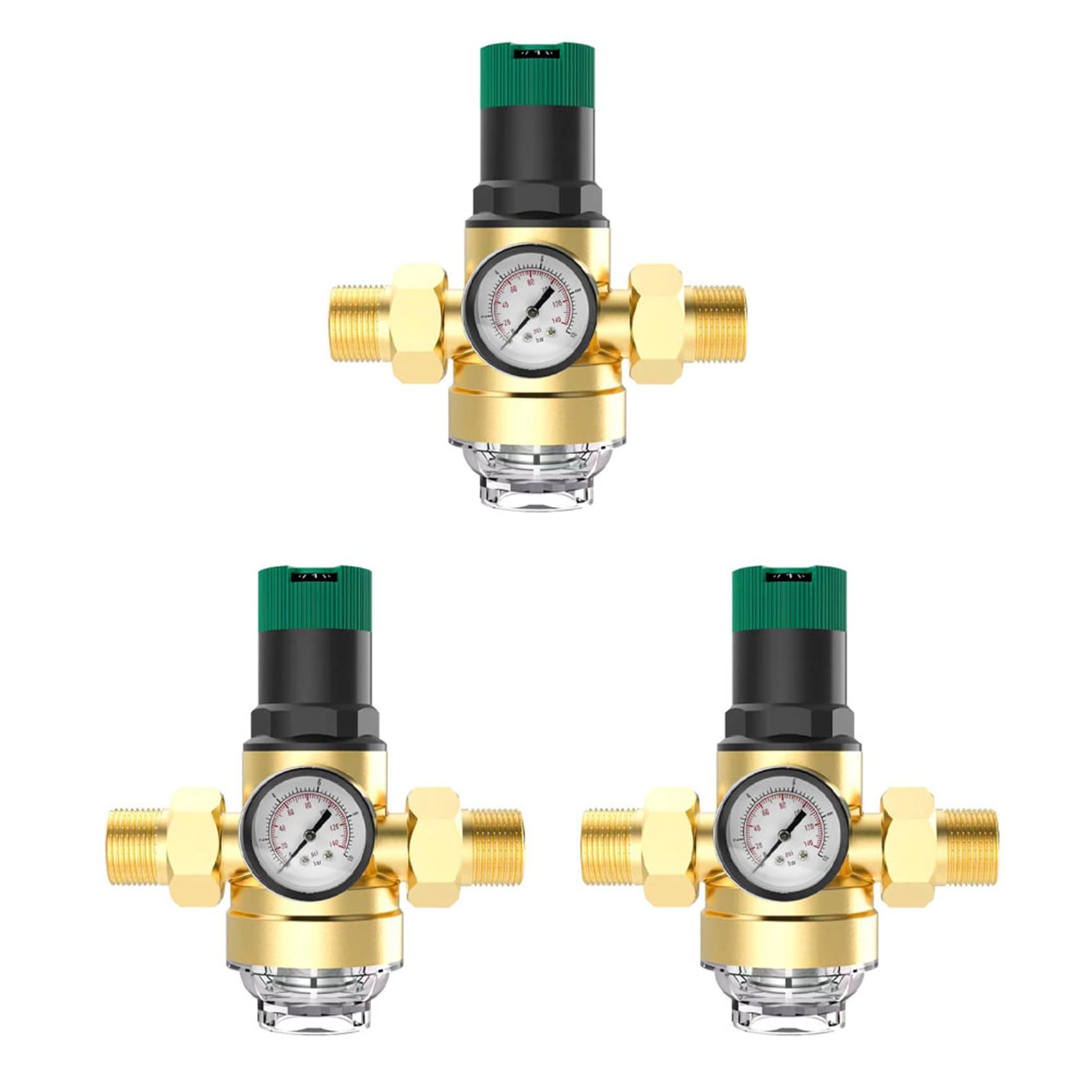 3X Regulador de Presión de Agua de 3/4 Pulgadas, Regulador de Presión de Agua con Manómetro de Agua y Filtro de