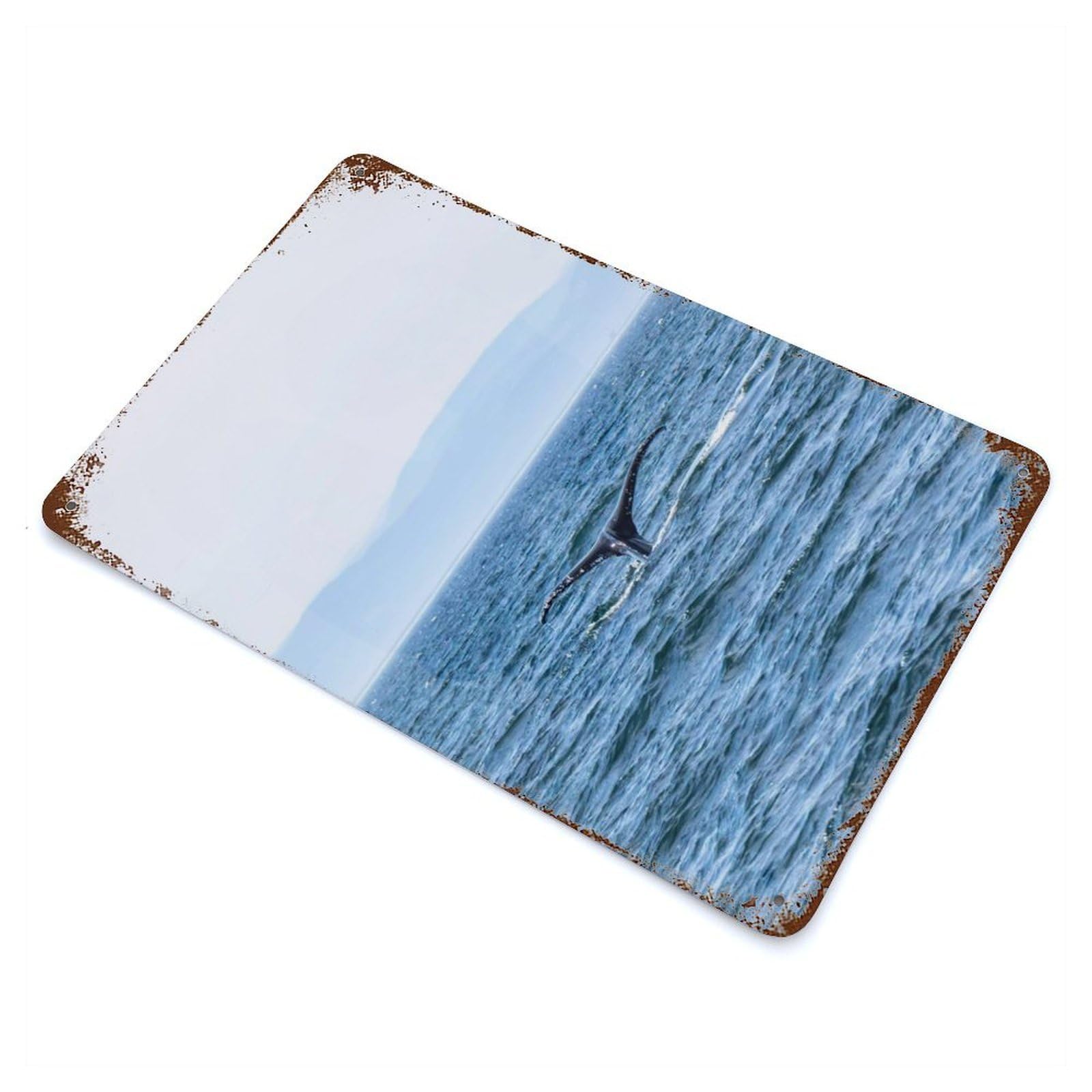 Whale Tail Vintage Wall Sign 11.8"x7.9", Rust Effect Metal Decor for Office, Studio And Wall Decor