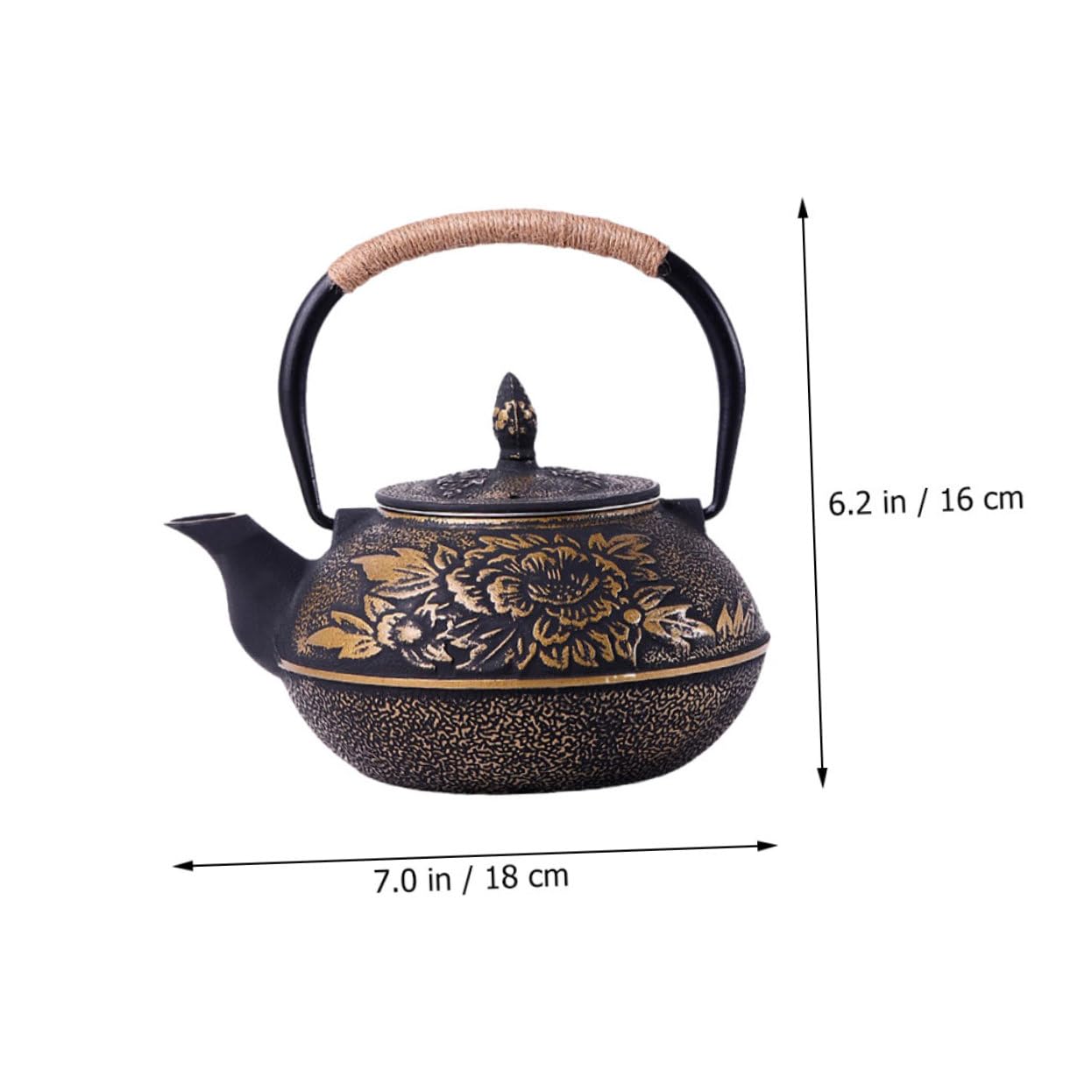 COLLBATH Cast Iron Teapot Decorative Peony Design Capacity -scald Handle for Homes Offices Restaurants Stovetop Safe Chinese Tea Kettle for Elegant Serving