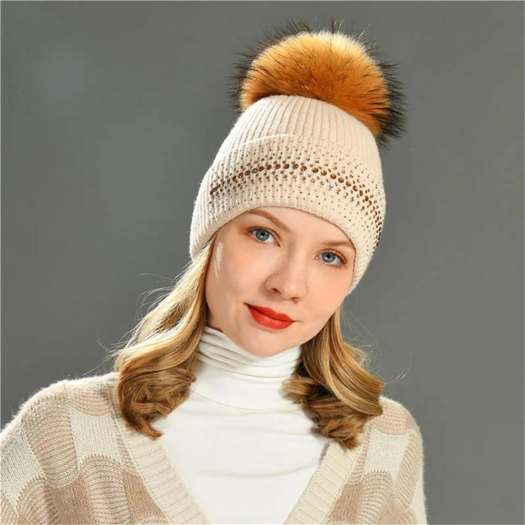 Wvapzxx Damska zimowa czapka beanie kaszmir czapka stras dzianinowe ciepłe czaszki