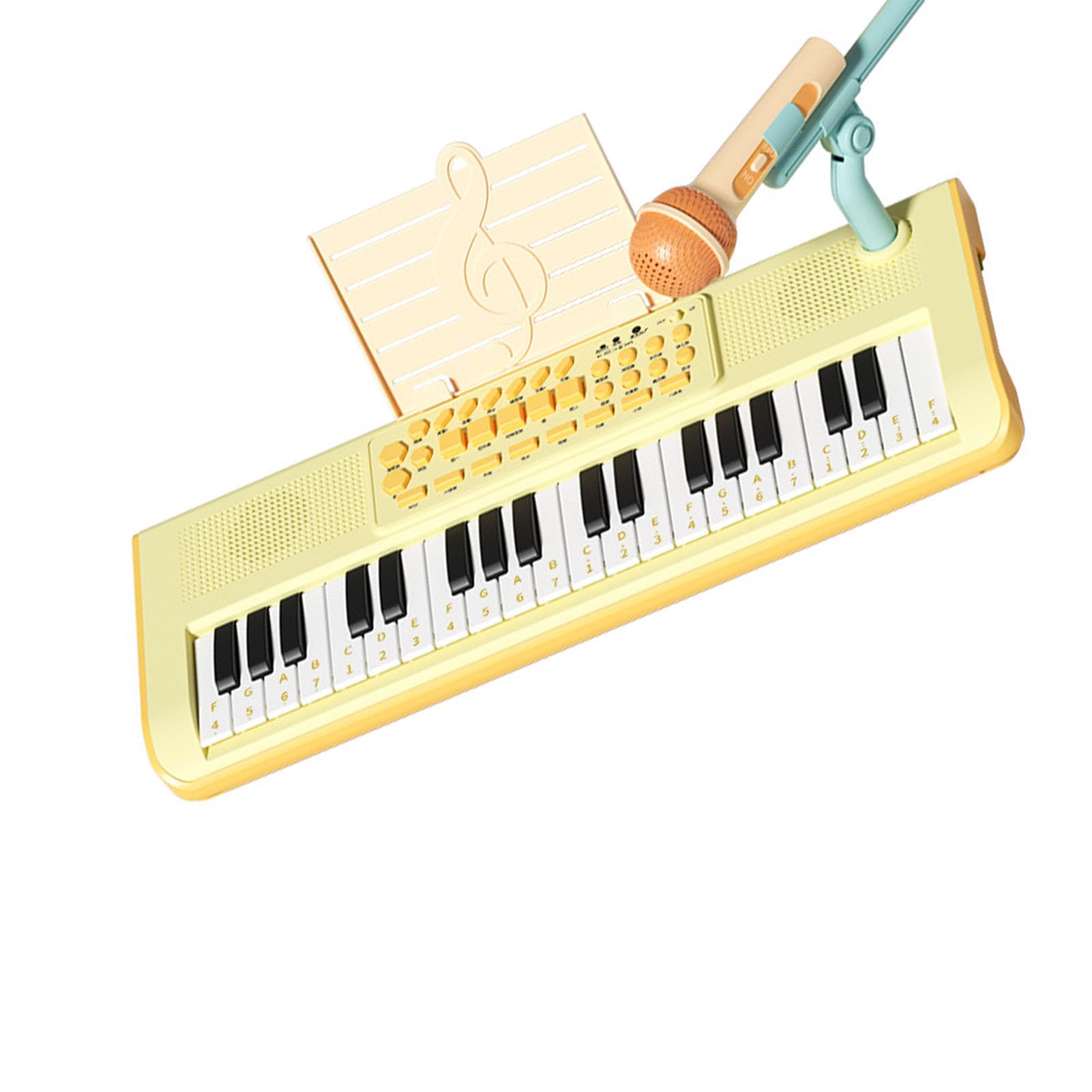 Kit de Piano Eléctrico con Micrófono para Niños, Juguete Educativo Musical de 37 Teclas, Material ABS (Amarillo)