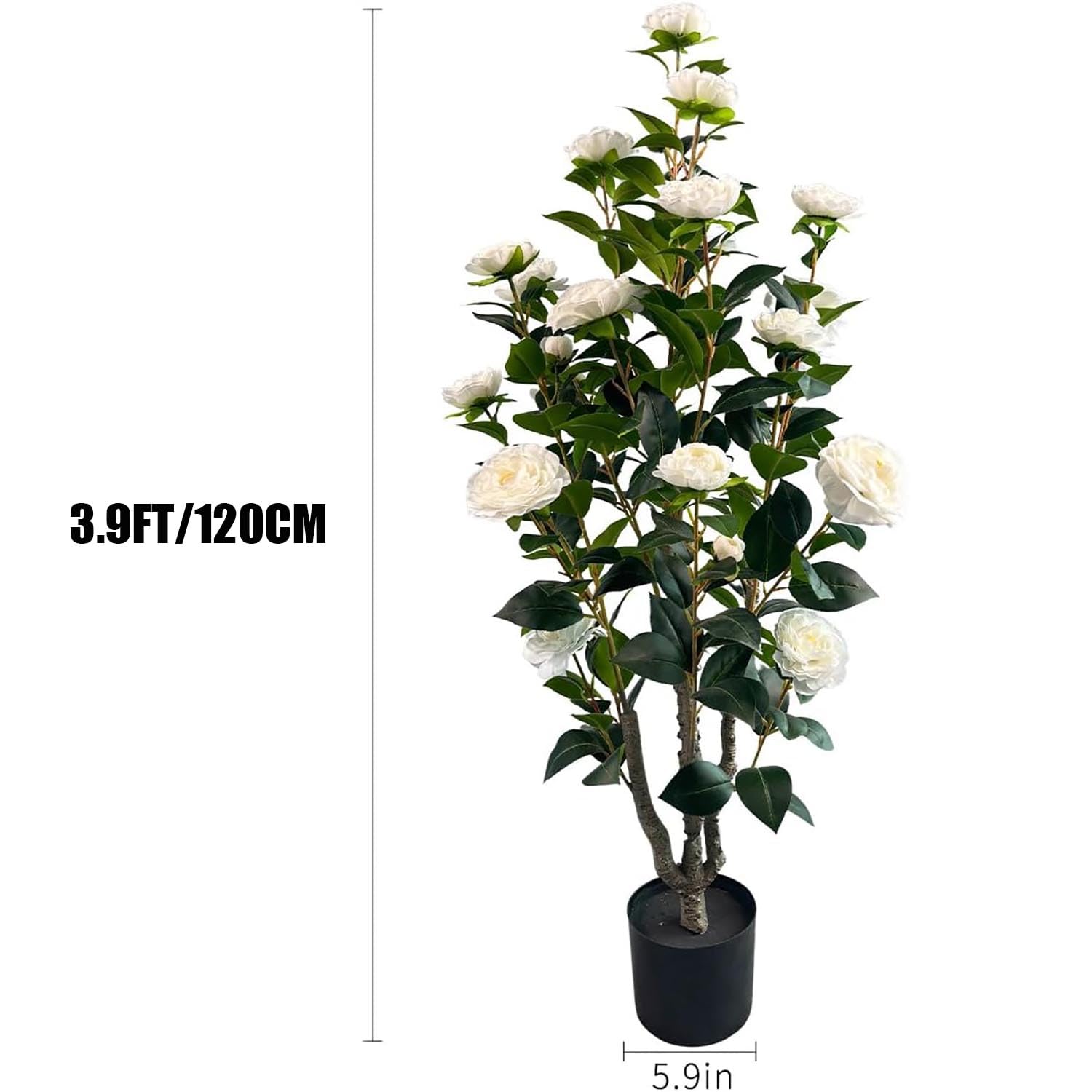 Albero Di Camelia Artificiale 1m Con Fiori Bianchi E Foglie Verdi | Pianta Finta In Vaso Per Interni/Esterni, Confezione Da 2, Bianco - 2