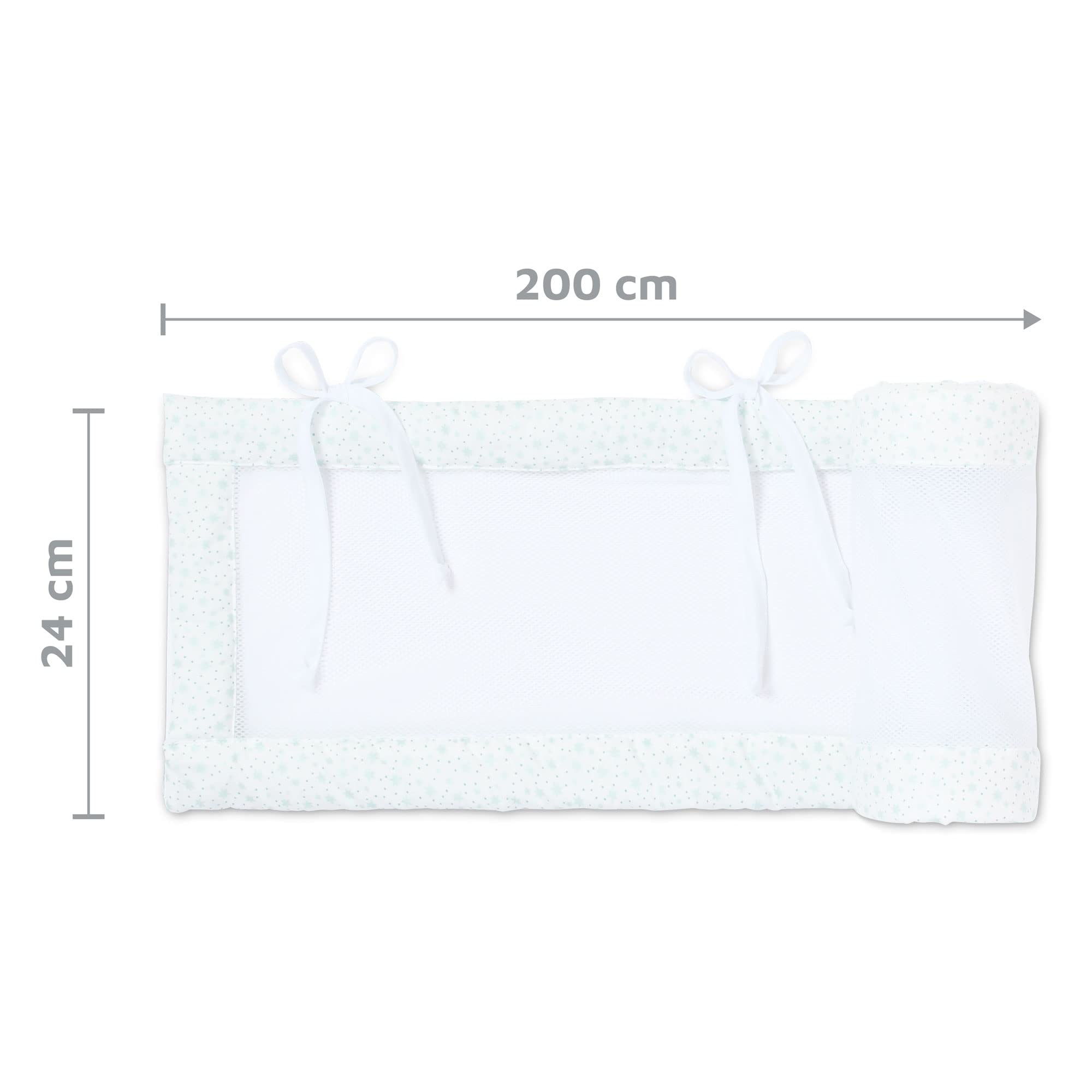 babybay Paracolpi in rete adatto per modello Boxspring XXL, bianco con stelle glitterate e menta