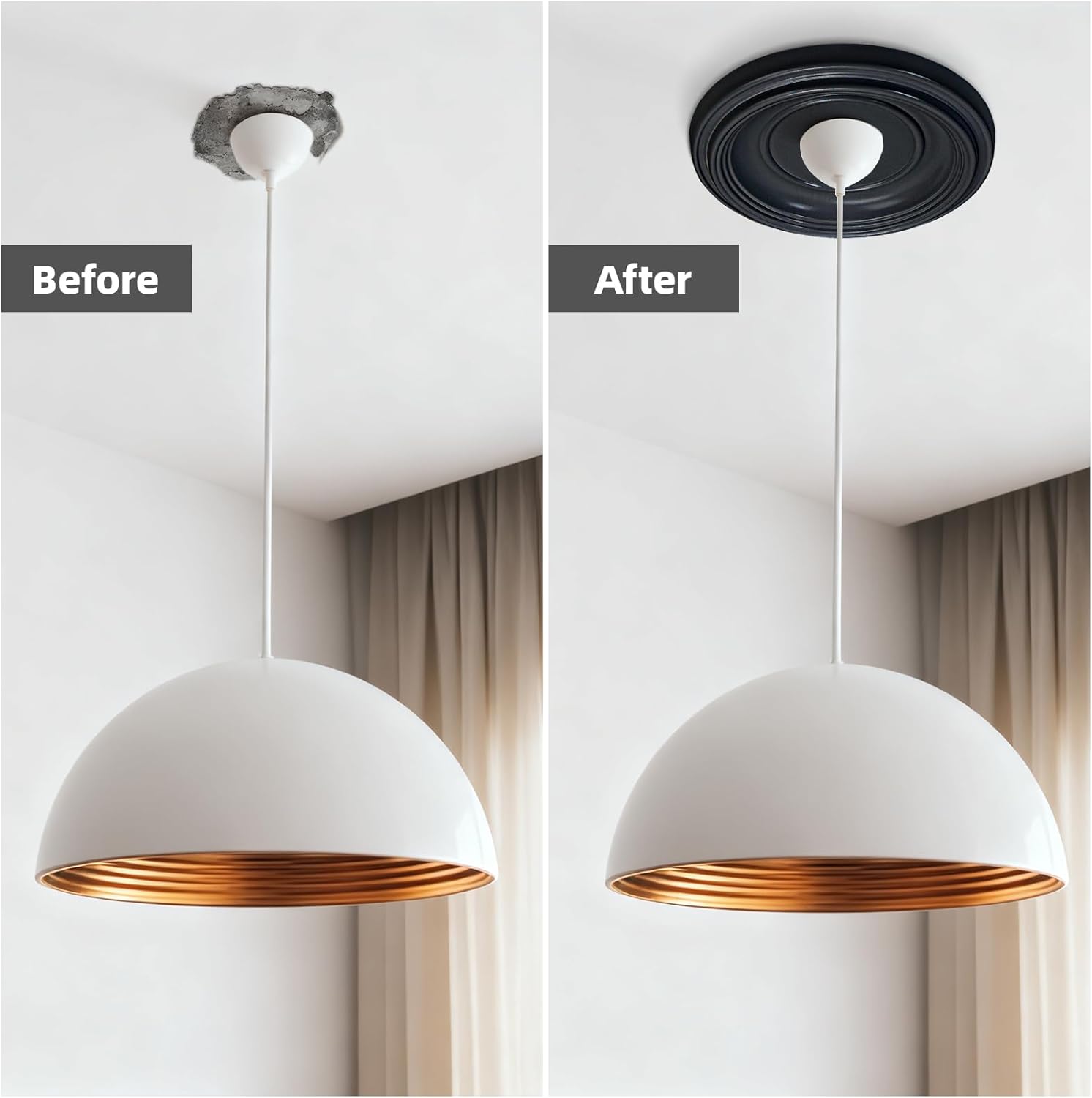 Art3d Non-Phthalate PVC Ceiling Medallion, Ceiling Light Cover Plate, Hole Cover for Light and Ceiling Fans, Fits Canopies up to 7.5", Ideal for Living Room, Bedroom, Renovation, 4 Pcs Set