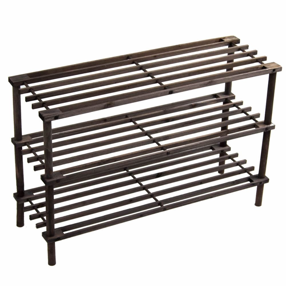 PRIMA HOUSEWARES Wooden Shoe Boot Trainer Rack Storage Shelf Organiser Stand Unit - Dark Oak - 3 Tier