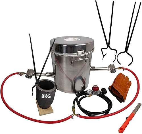 LSMIITTH Kit de horno de fusión de metal de 17.6 lbs con pinzas de crisol, horno de fusión de doble quemador con crisol para fundir cobre, aluminio,