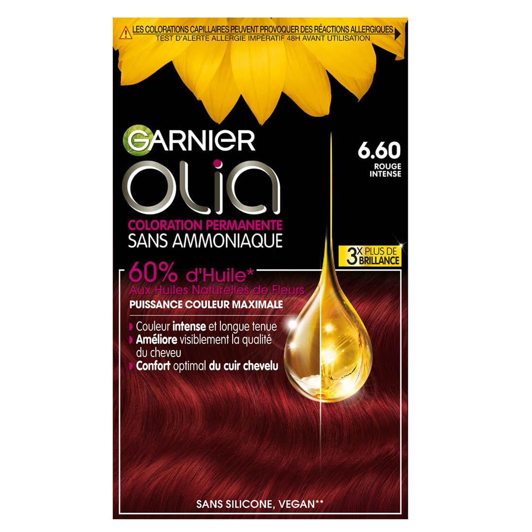 Garnier - Olia Vivids - Coloration Permanente Intense à l'Huile Sans Ammoniaque Rouge - 6.60 Rouge Intense