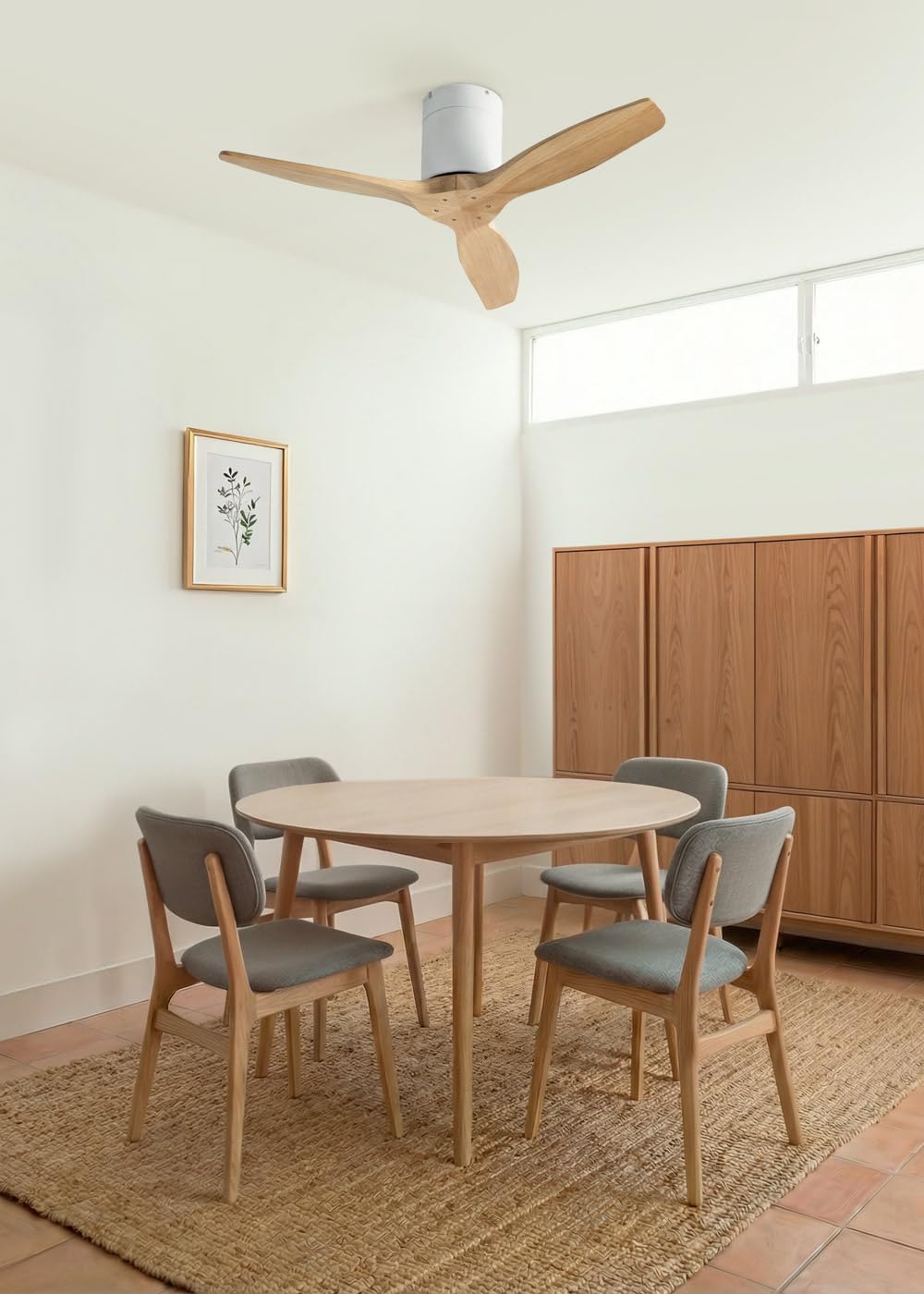 CREATE / WINDCALM S/Ventilatore da soffitto ABS bianco pale effetto legno chiaro con telecomando / 40W, Silenzioso, Ø112 cm, 6 velocità, temporizzatore, funzione estate-inverno