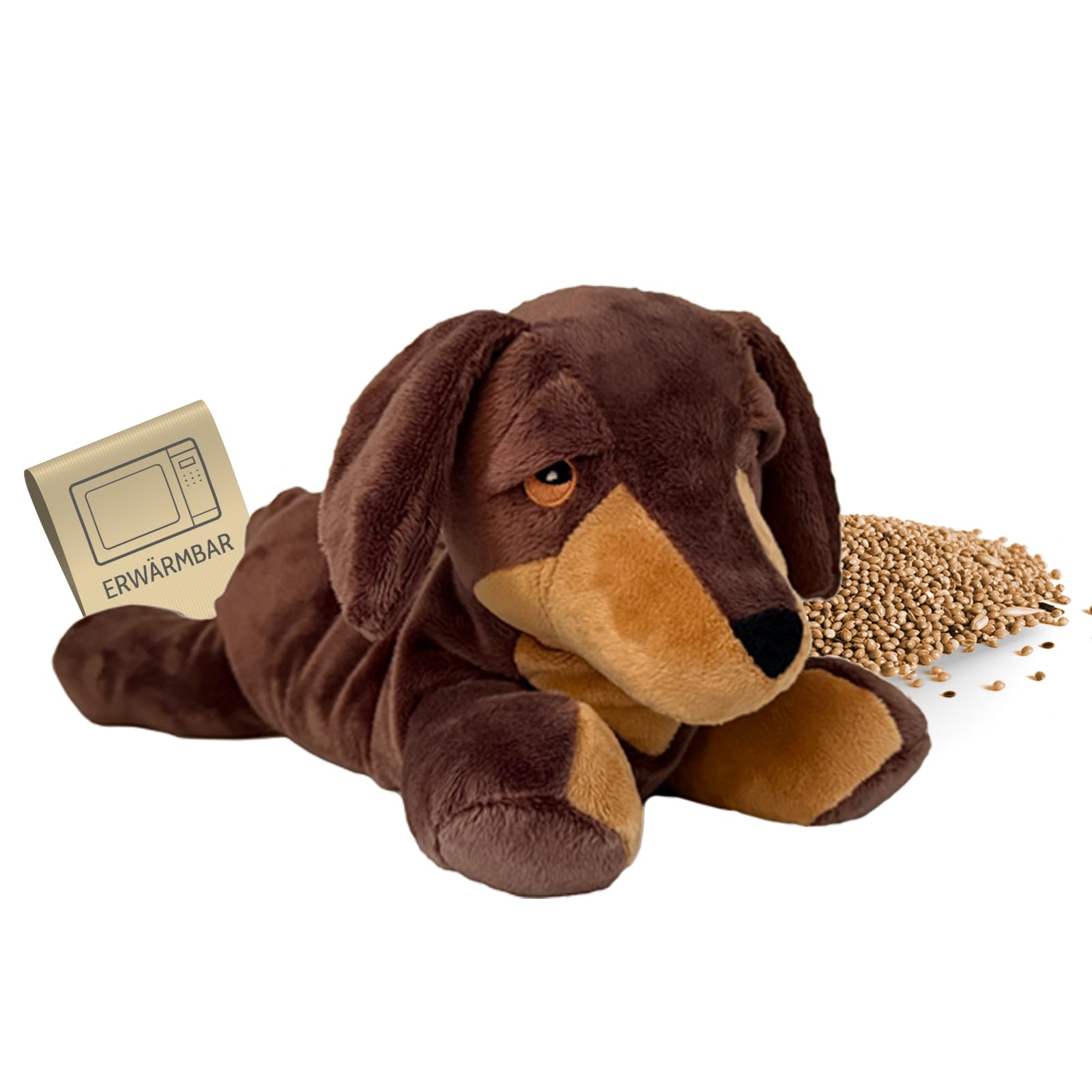 Habibi Plush 2045 Coussin chauffant en peluche pour enfants et adultes - Teckel avec rembourrage en millet - Peluche chauffante à réchauffer au micro-ondes/four - Idéal également pour les bébés
