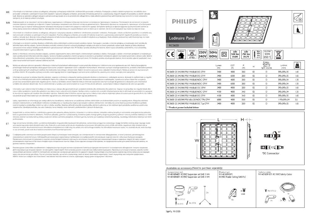 Philips Ledinaire Panel Gen5 RC065B 34S/840 PSU 600x600mm LED Panel de luz, 28W 3400lm 4000K blanco neutro, UGR19 bajo deslumbramiento, haz de 90°, no regulable, IP20/40 lámpara de techo de oficina