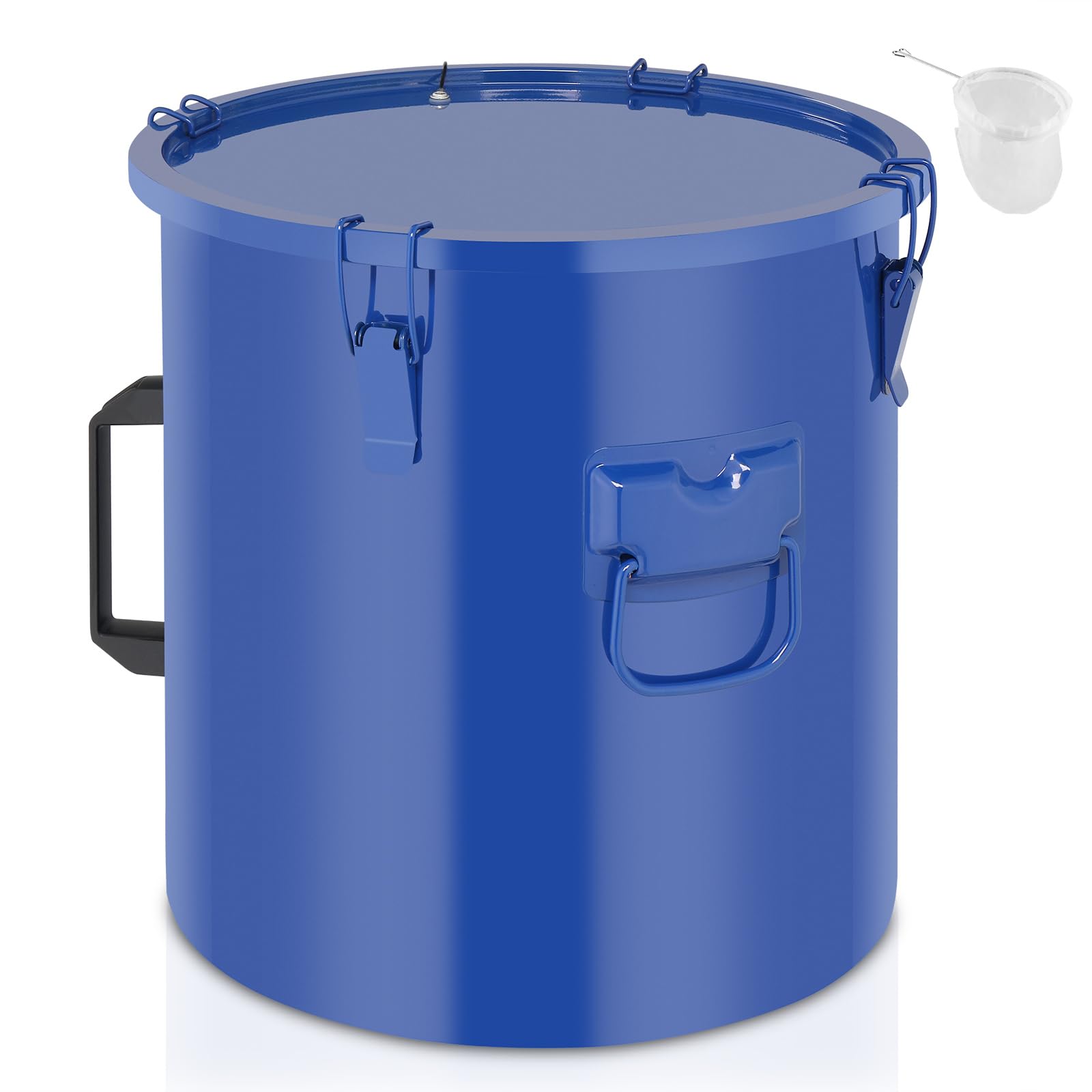 Outvita Fryer Grease Bucket, 8 Gal Oil Disposal Caddy Carbon Steel Fryer Oil Bucket with Rust-Proof Coating, Oil Transport Container with Lid, Lock Clips, Filter Bag for Transport Cooking Filtering