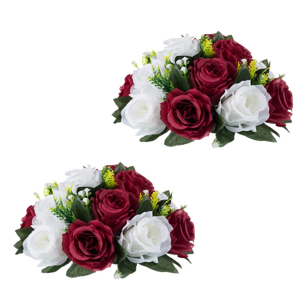Inweder 2 Pack Centerpieces for Wedding Table Decorations Wedding Table Decorations Burgundy White Flower Balls Centerpieces for Engagement Cerebral Party