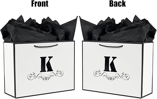 Miniatura 3 de ysmile Bolsa de regalo de letras con papel de envoltura para hombres y mujeres, bolsa de papel grande de 12 pulgadas de color blanco y negro para