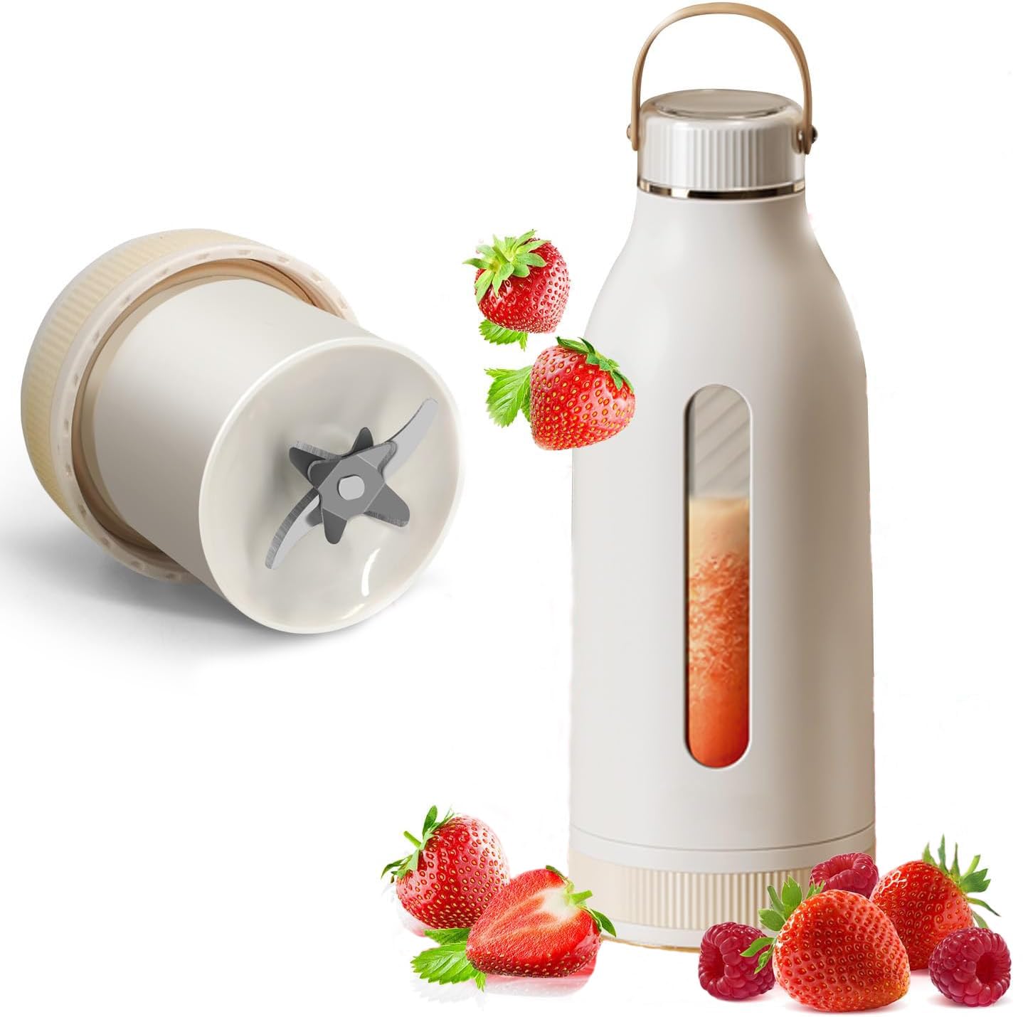 BLAZESKY Portable Blender for Smoothies & Juices Personal Mini Juicer Single Serve Blender On The Go Top and Bottom Lid Opening with 304 Stainless Steel Blades 400ML Compact for Soft Fruits-image-35