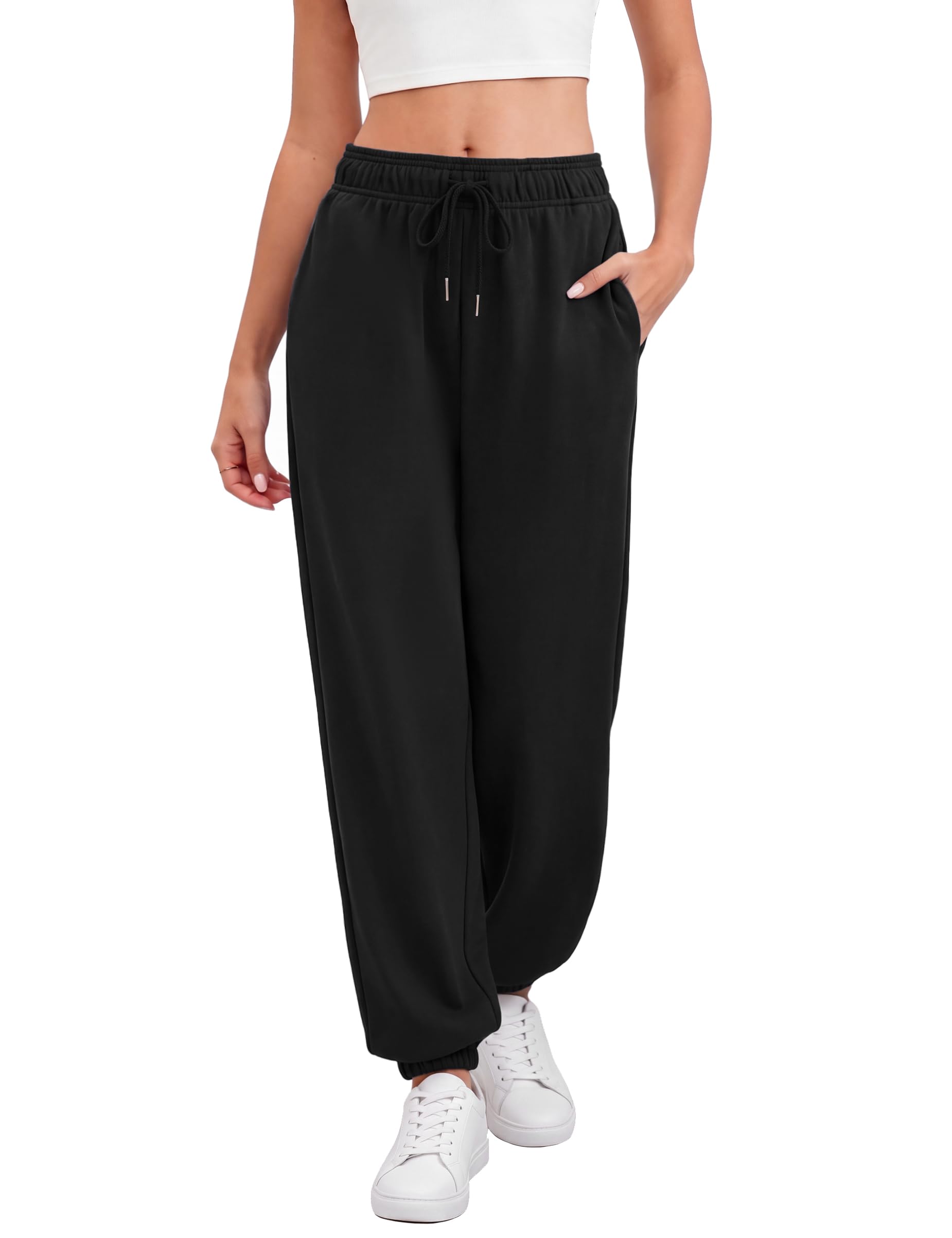 Litherday Jogginghose Damen Lang Baggy Sporthose Sweatpants Freizeithose | Damen Jogger Hose High Waist Joggpants mit Bündchen Bein, Taschen, Elastische Traininghose für Fitness Yoga Gym Laufen