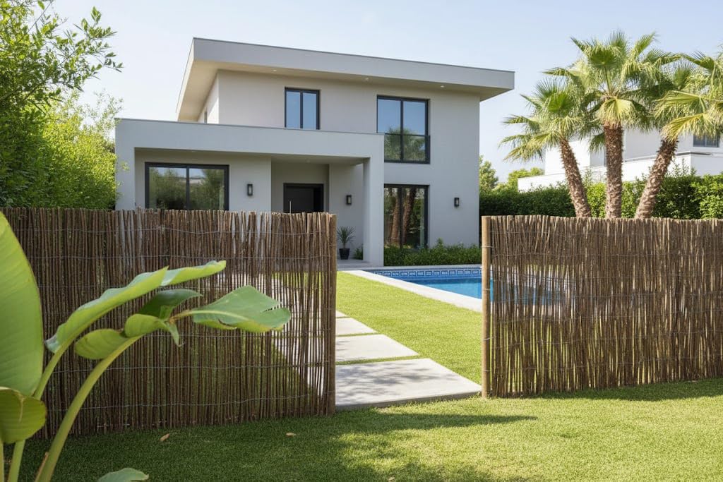 Suinga Valla de Mimbre Gruesa 1,50 x 5 metros | Cañizo Jardin natural | Cerramiento de Mimbre 85% Ocultación | Valla Decorativa de Mimbre natural