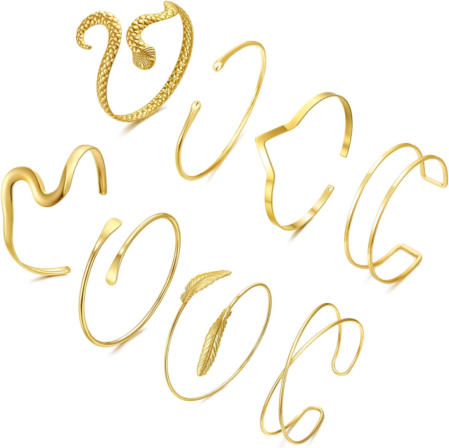 COLOYAN 8PCS Gold Upper Arm Cuff Jewelry for Women, Arm Cuff Bracelet Upper Arm Cuff Bangle, Adjustable Minimalist Arm Armlet Armband Set