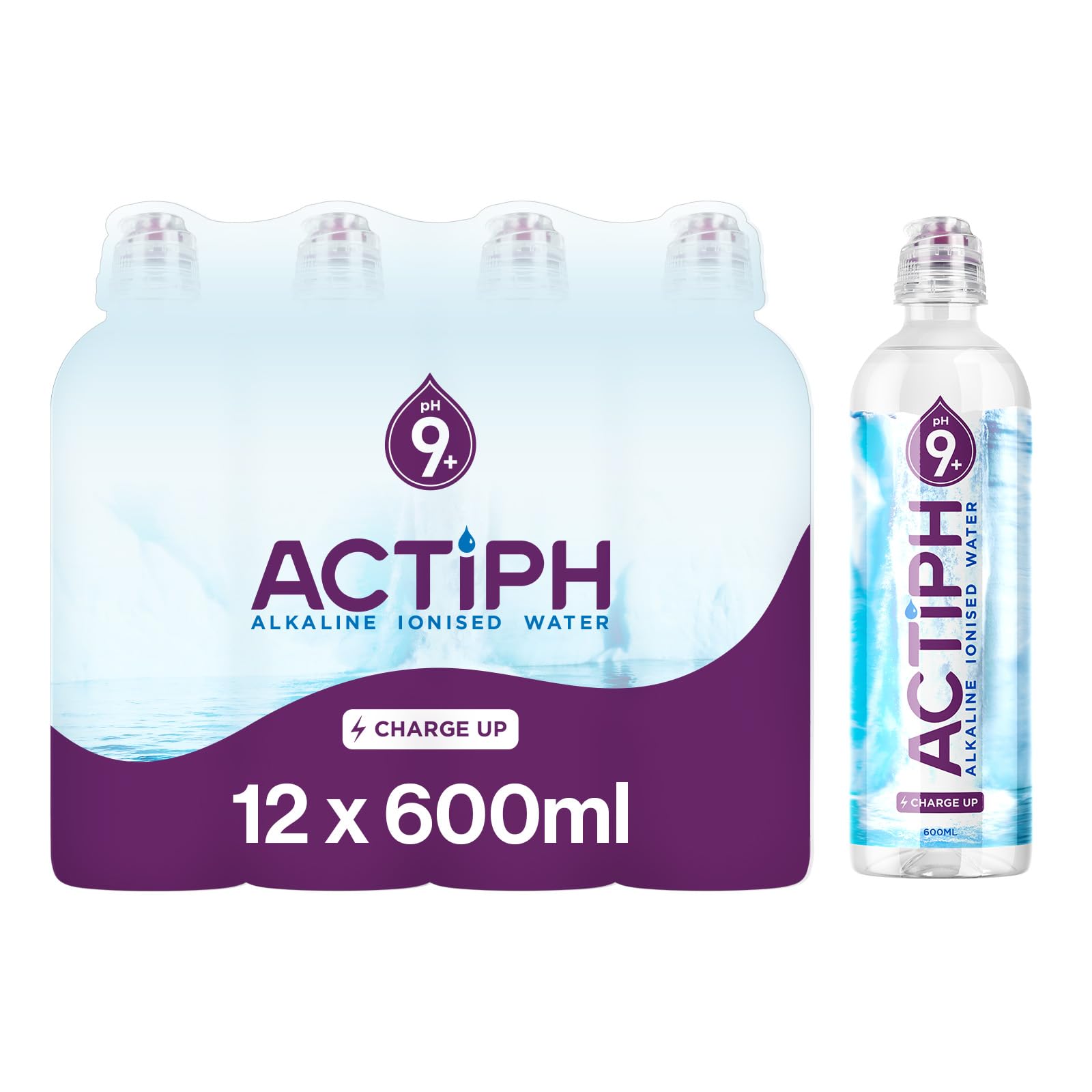 Alkaline Ionised Spring Water pH9+ (12x 600ml) Purified with Electrolytes Clean and Smooth Taste ACTIPH Water