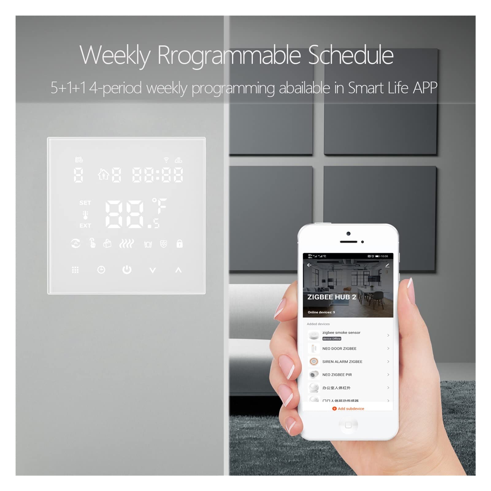 Cyfrowy higrometr termometr wewnętrzny Tuya WiFi Smart Thermostat, Elektryczna Ogrzewanie podłogowe Ogrzewanie Wody/Gaz Pilot Pilot Z wyświetlaczem LCD(Wit)