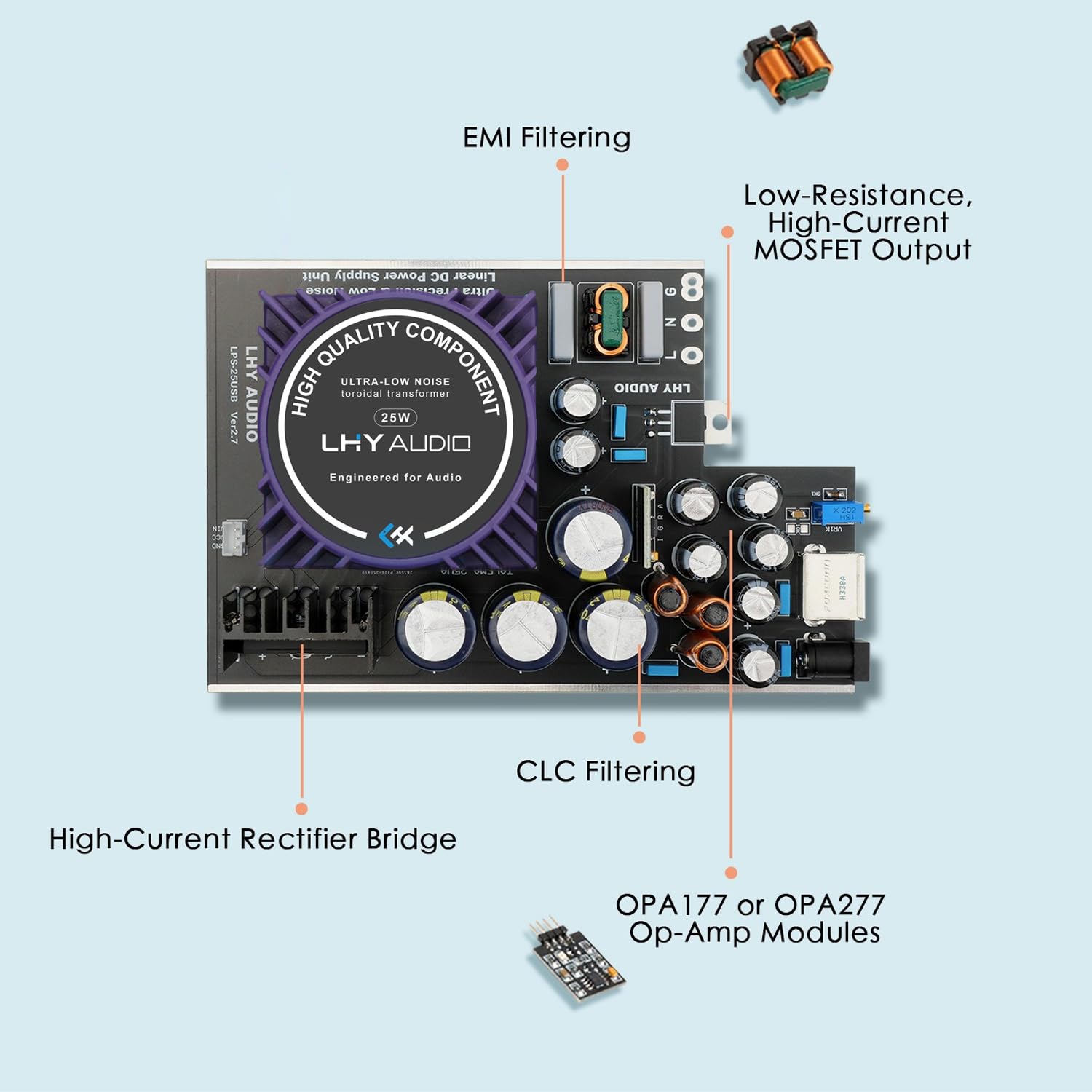 Alimentatore lineare USB/DC 5 V 25 W per amplificatore DAC interfaccia digitale