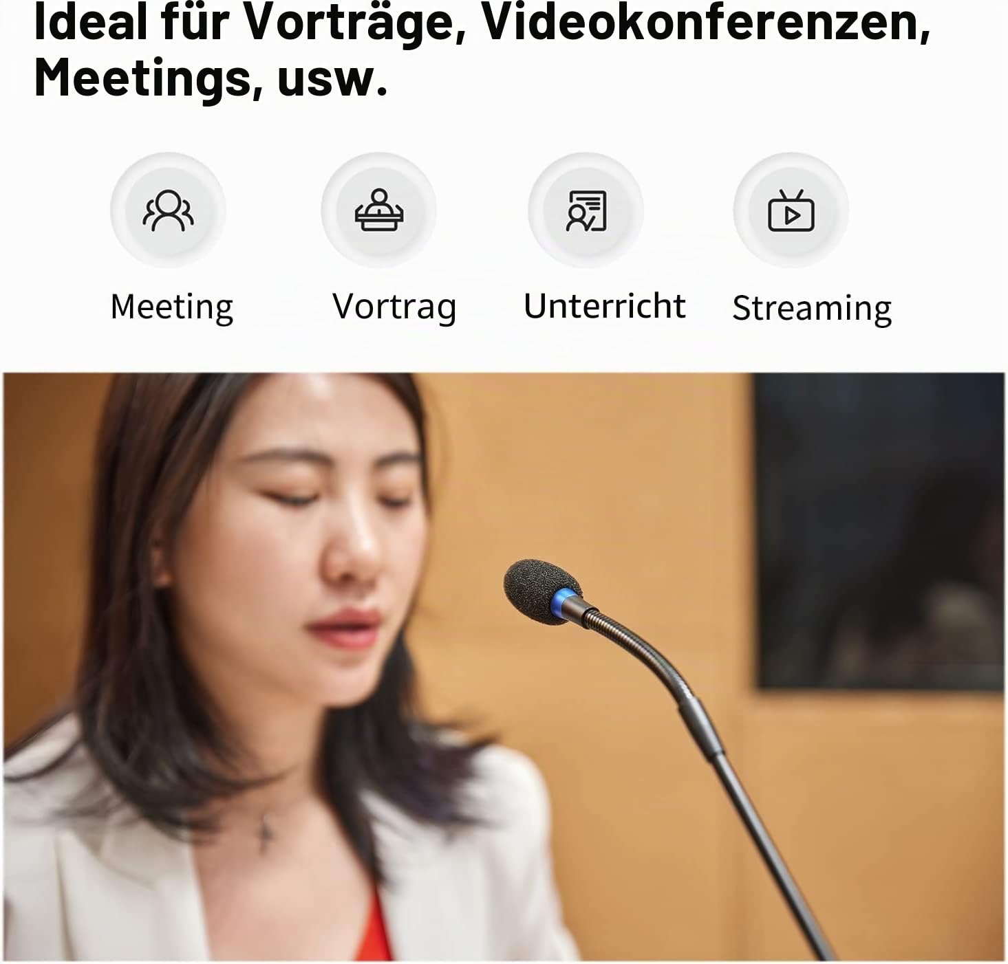 BOYA Desktop-Kondensator-Podium-Mikrofon, 45.7 cm (18 Zoll), zweifach gefaltet, Schwanenhals-Mikrofon mit Stummschalttaste und LED-Anzeige, XLR-Mikrofon für Konferenzen, Meetings, Sprache, Podcast