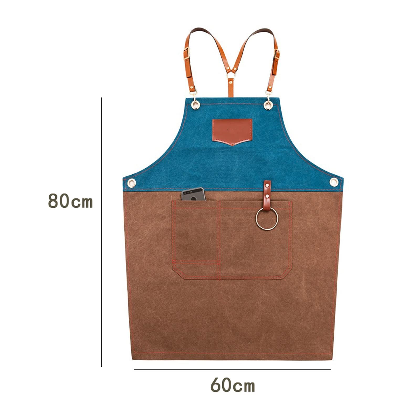 Delantal de mezclilla para hombre y mujer, para restaurante, peluquería, té, camareros, cafetería, florería, hotel, hornear, cocina, pintura (marrón rojizo), Marrón rojizo, Talla única