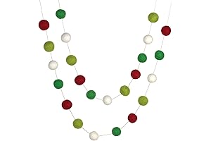 Christmas Felt Ball Garland- Red, Greens, White- 6 ft string with 24...