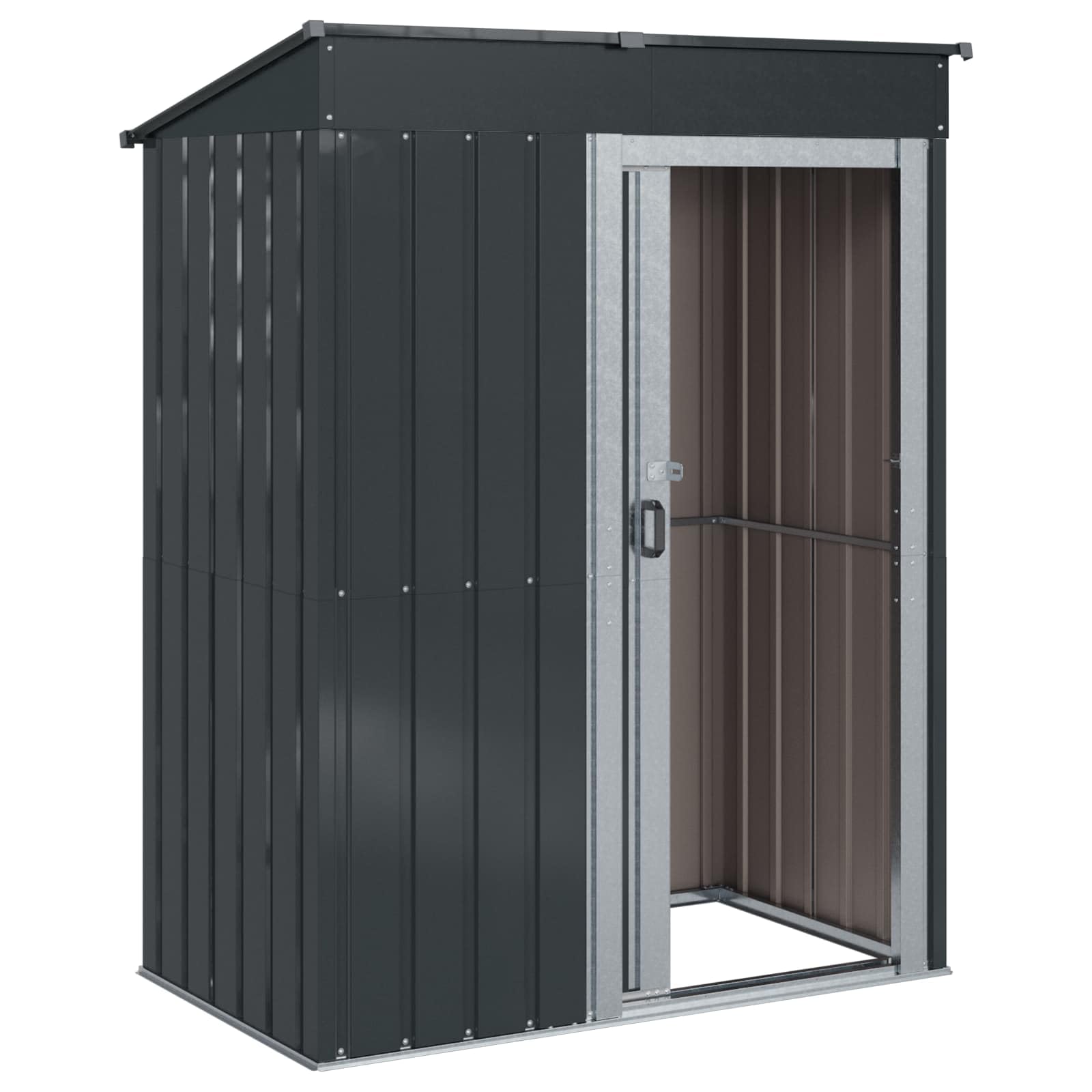 Antracyt metalowy domek ogrodowy 137x81x180 cm, nowoczesny prostokątny schowek na zewnątrz, trwały i odporny na warunki atmosferyczne, łatwy montaż narzędzi i garnków