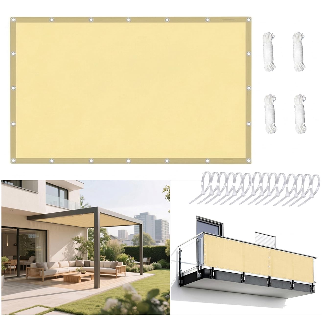 AJALGZ Sun Shade Sail 0.8x1m Waterproof, 98 UV Block Patio Sunshade Sunscreen Awning Canopy for Outdoor Garden Patio Yard Party with Free Rope, Square&Rectangle, Light Yellow